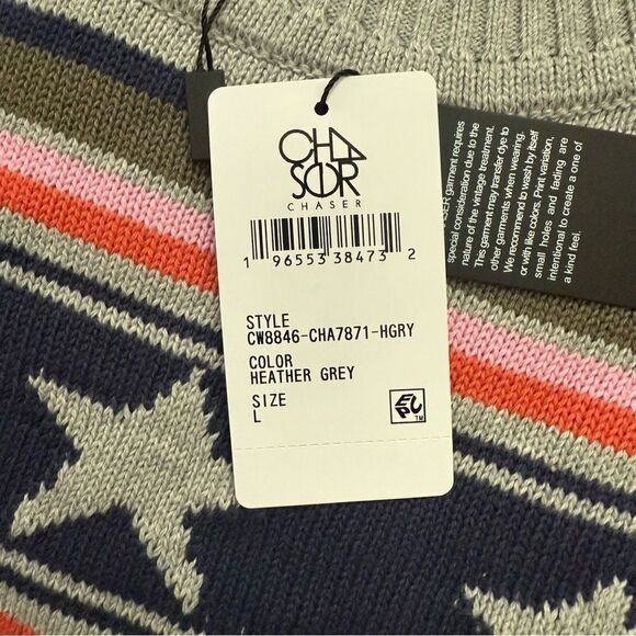 Chaser Brand Stars & Stripes Heather Gray Sweater Women’s Size Large - Picture 6 of 10